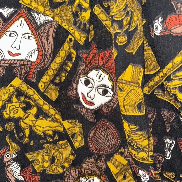 Marsha Brander For Componix Wide Leg Gaucho Pants 14 Funky Art Faces Rayon 80s L - Picture 8 of 14